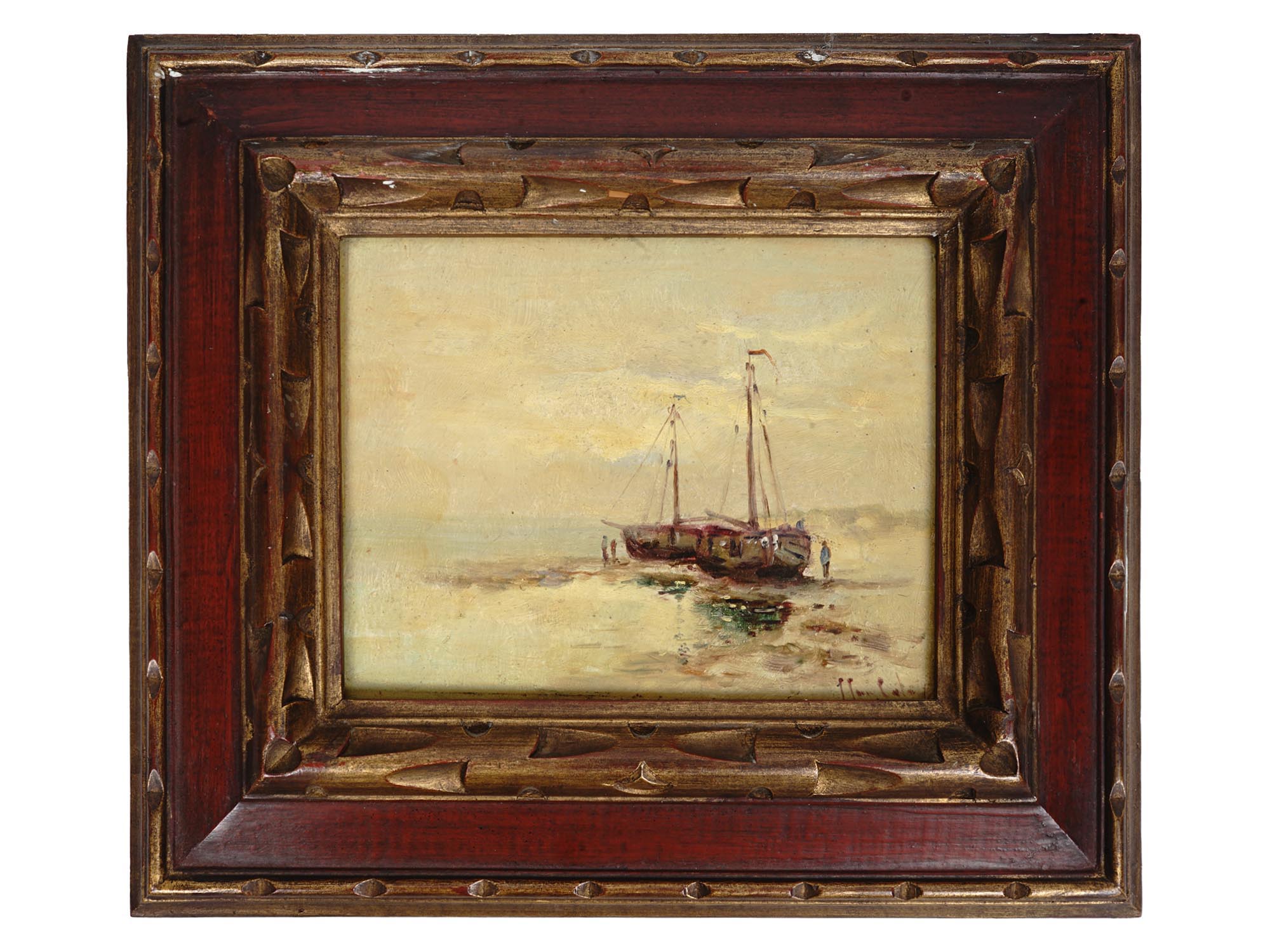 ATTR TO JOHAN JONGKIND DUTCH MARINE OIL PAINTING PIC-0